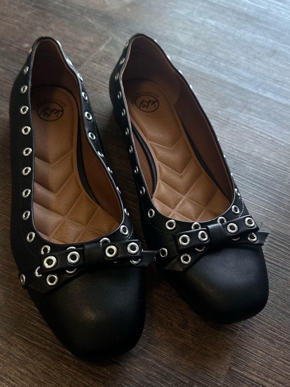 Black Studded Bow Ballet Flats - Women